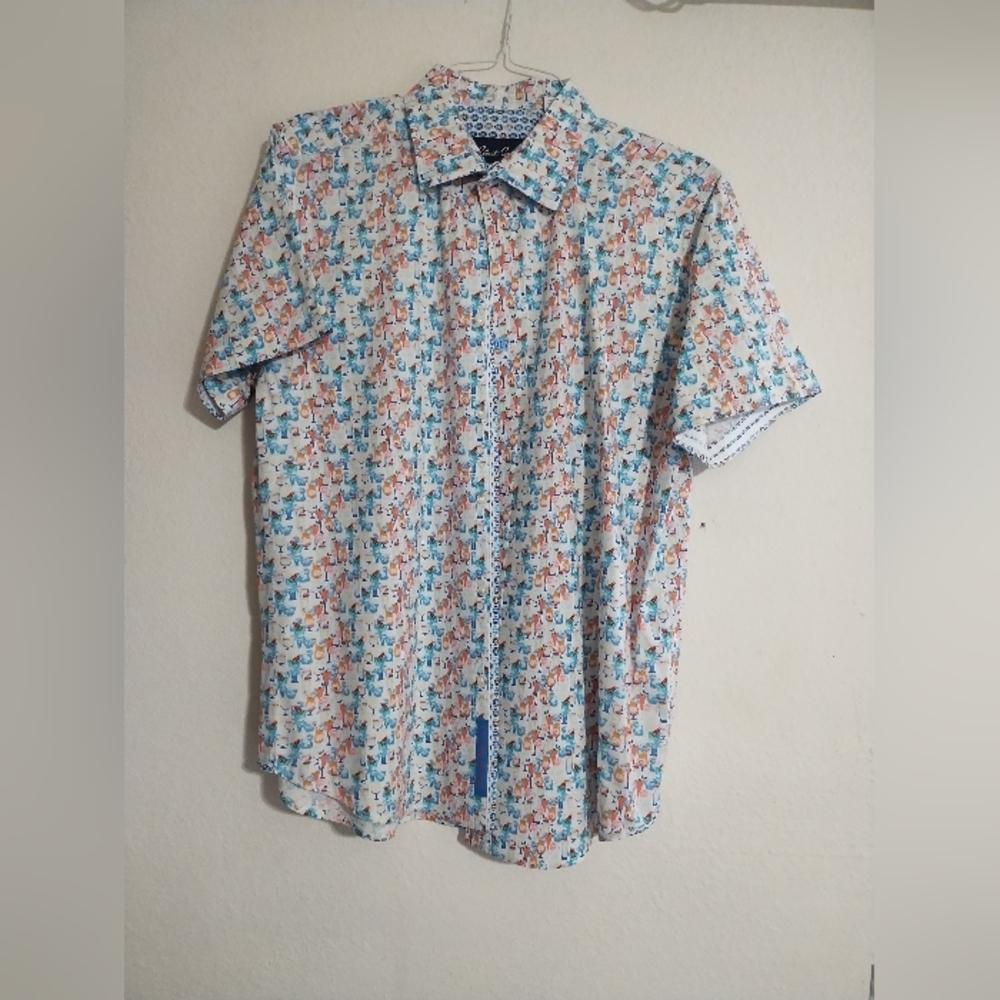 Robert Graham Shirt Men's XL  Blue Summer Drinks Print